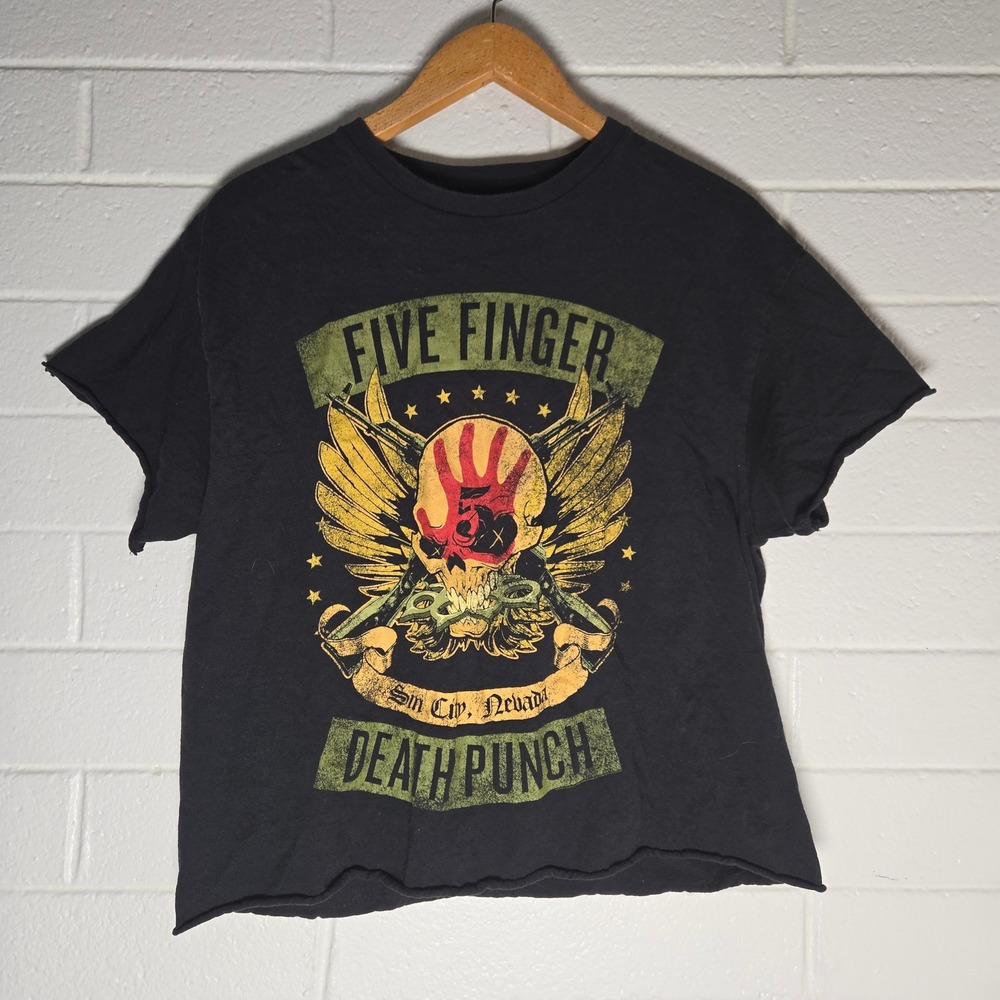 Cropped Five Finger Death Punch Graphic T-Shirt XL Sin City NV Concert Tee
